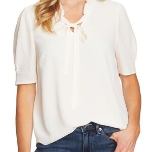 Elegant CeCe brand White Top with Ruffle Collar XS size